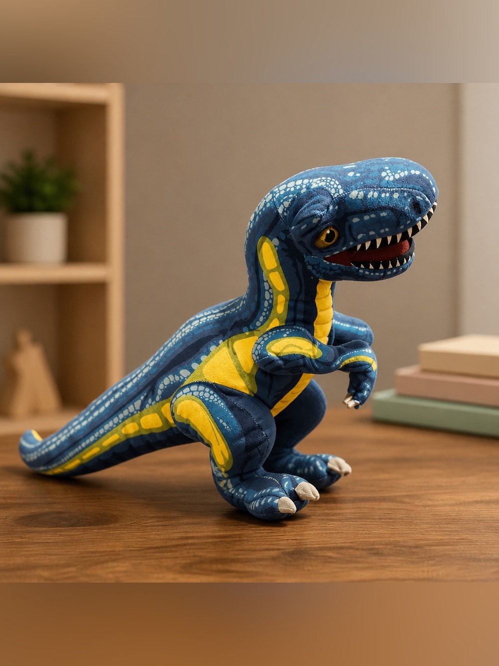 Nanco blue and yellow Tyrannosaurus Rex / Velociraptor plush toy